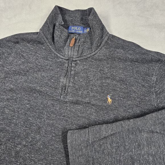 Polo Ralph Lauren Pullover Sweater Mens Size Large 1/4 Zip Gray Estate Rib Prep - Picture 1 of 10